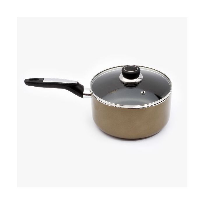 Royalford RF2962 20cm Non-Stick Enamel Aluminium Saucepan with Glass Lid - Portable Cool Touch Handle with Hanging Loop | Induction & Dishwasher Safe|Healthy Cooking | Ideal for Home Hotel & More