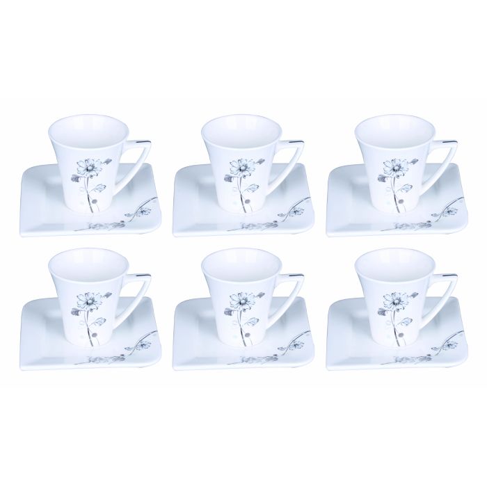 12PCS Bone China Square Cup & Saucer Set Royalford RF4309