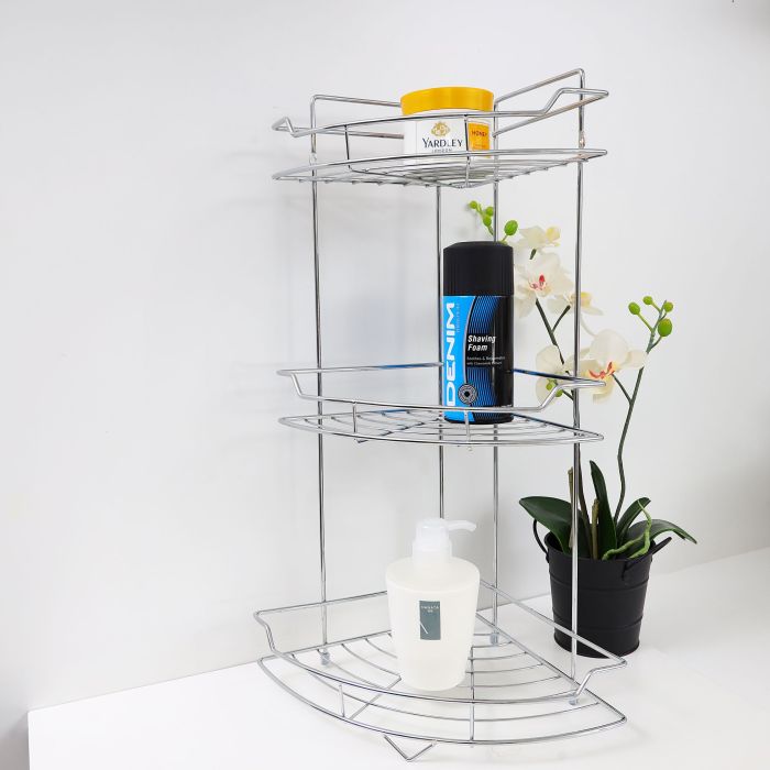 Royalford RF4374 3-Tier Corner Rack - Portable Design, Strong & Sturdy Material | Spice Rack Kitchen Bathroom Countertop Organizer Vanity Tray Cosmetic Makeup Storage Standing Shelf