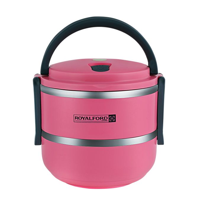 Royalford RF4673 Double Layer Lunch Box - Leak-Proof & Airtight Lid Food Storage Container - High-Quality Stainless Steel Inner, Non-Toxic and Extended Fastening Lid Design - Portable & Dishwasher Safe