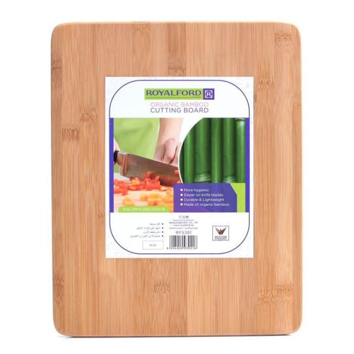 Royalford Organic Bamboo Chopping Board - Large Kitchen Cutting Board (38x30x1.8) cm - Best for Food Prep, Meat, Vegetables, Bread & Cheese - Professional Grade for Strength, Durability & Lightweight