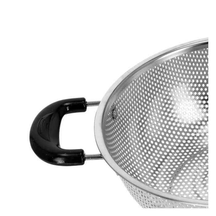 Royalford RF5404 Stainless Steel Strainer Basket 25 CM | Professional Colander for Food Fruit Vegetable & Pasta - Strainer with Heavy Duty Bakelite Handles & Self-draining Solid Tripod Ring Base