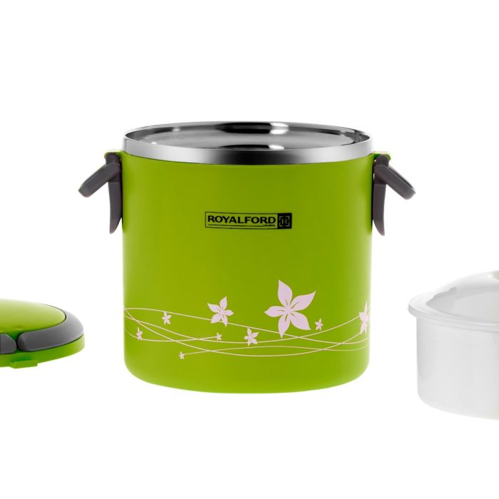 Royalford RF5650 1800ml Lunch Box - Leak Proof & Airtight Lid Food Storage Container - High Quality Stainless Steel Inner, Durable, Non-toxic and Extended Fastening Lid Design - Portable and Dishwasher Safe