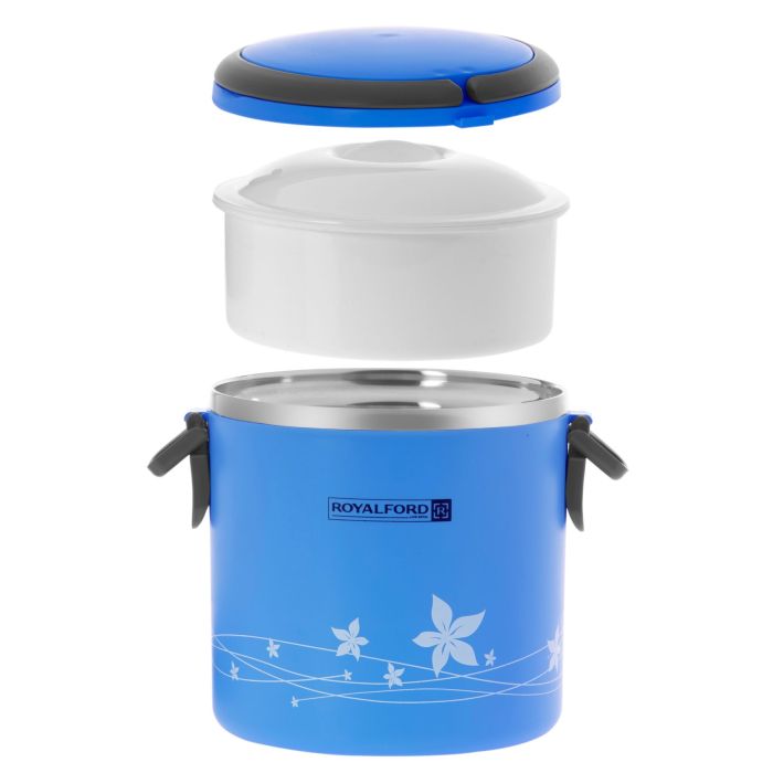 Royalford RF5650BL 1.80L Lunch Box - Portable Stainless Steel Stackable Compartment Lunch/Snack Box, 2-Tier Bento /Food Container, Leak-proof | Microwave & Dishwasher | Ideal for Office Trekking & More