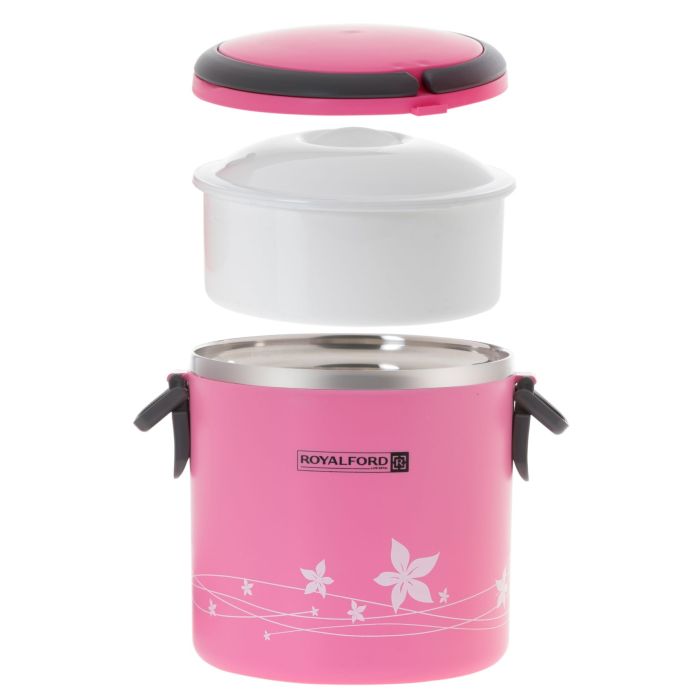 Royalford RF5650PN 1.80L Lunch Box - Portable Stainless Steel Stackable Compartment Lunch/Snack Box, 2-Tier Bento /Food Container, Leak-proof | Microwave & Dishwasher | Ideal for Office Trekking & More