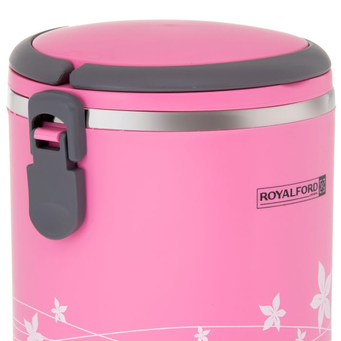 Royalford RF5650PN 1.80L Lunch Box - Portable Stainless Steel Stackable Compartment Lunch/Snack Box, 2-Tier Bento /Food Container, Leak-proof | Microwave & Dishwasher | Ideal for Office Trekking & More