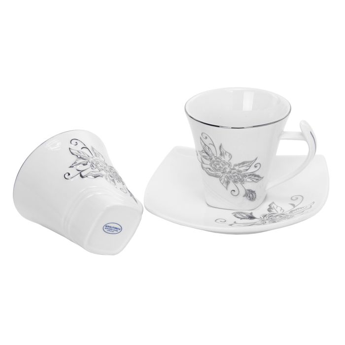 Royalford RF5726 New Bone China Square Cup & Saucer Set, 12 Pcs | Ideal for Daily Use - Non-Toxic, Ecologically Tasteless, Smooth Surface, Translucent, Comfortable Grip and Lightweight