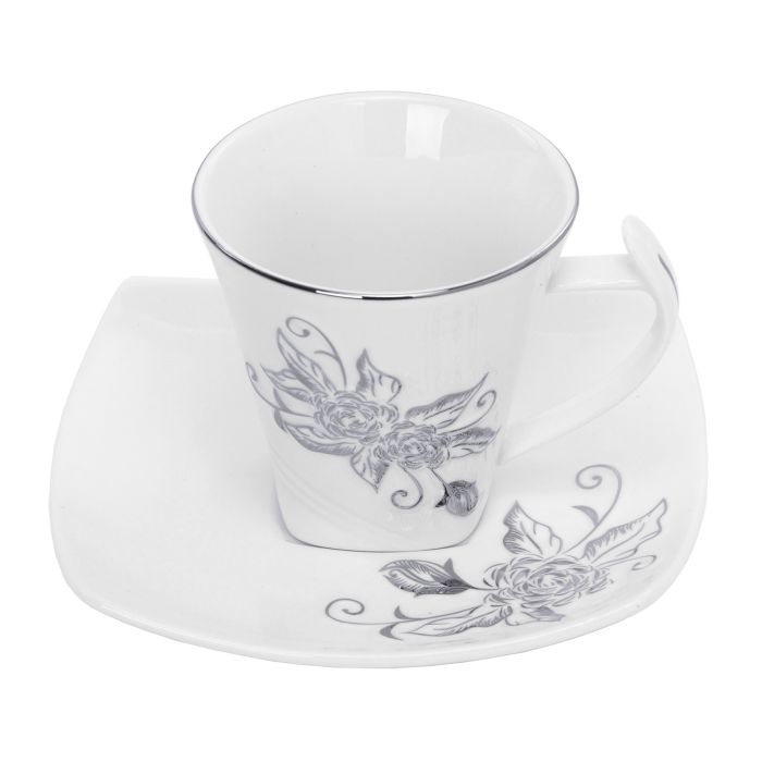 Royalford RF5726 New Bone China Square Cup & Saucer Set, 12 Pcs | Ideal for Daily Use - Non-Toxic, Ecologically Tasteless, Smooth Surface, Translucent, Comfortable Grip and Lightweight
