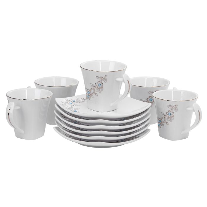 Royalford RF5728 12PCS Bone China Square Cup & Saucer Set - Ideal for Daily Use - Non-Toxic, Ecologically Tasteless, Smooth Surface, Translucent, Comfortable Grip and Lightweight - Pack of 6