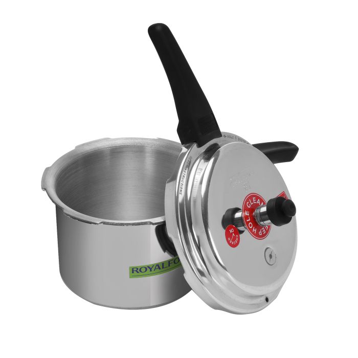 Royalford RF5801 3L Aluminium Induction Base Pressure Cooker - Lightweight & Durable Cooker with Lid, Cool Touch Handle and Safety Valves - Ideal for Gas and Solid Hotplates | 5 Years Warranty