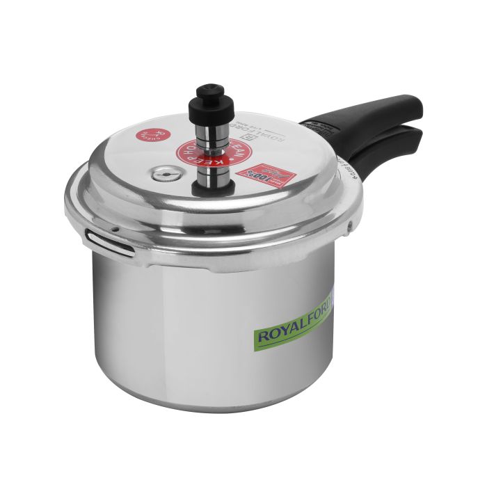 Royalford RF5801 3L Aluminium Induction Base Pressure Cooker - Lightweight & Durable Cooker with Lid, Cool Touch Handle and Safety Valves - Ideal for Gas and Solid Hotplates | 5 Years Warranty