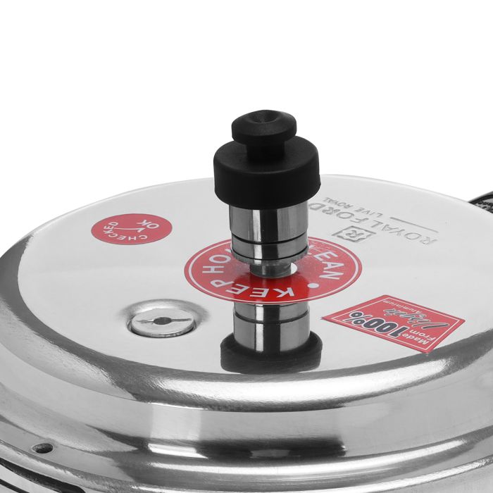 Royalford RF5801 3L Aluminium Induction Base Pressure Cooker - Lightweight & Durable Cooker with Lid, Cool Touch Handle and Safety Valves - Ideal for Gas and Solid Hotplates | 5 Years Warranty