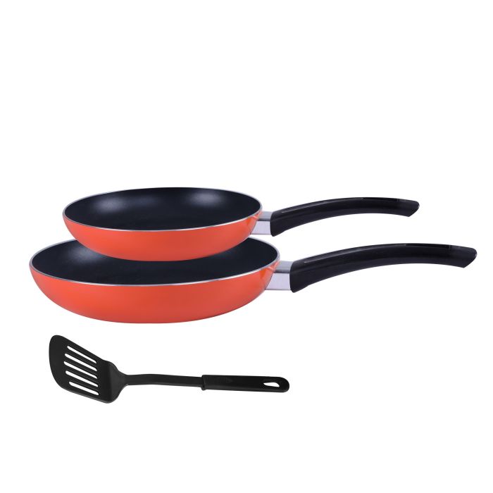 Royalford 3 Pieces 18 & 24 Cm Fry Pans with Nylon Turner - Portable with Cool Touch Handle 2 Layer Non-stick Coating Frying Pan Deluxe Value Set, Turner Included | Ideal for Grill Fry Roast Steam