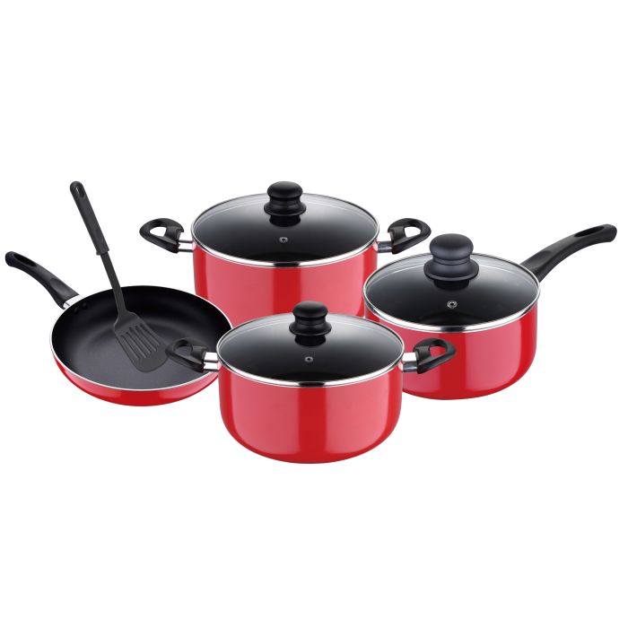 Royalford RF7923 8 Pcs Non-stick Cookware Set - Comfortable Heat Resistant Handles Scratch Resistant, Tempered Glass Lids, Thick Body, Bakelite Knobs, and CD Bottom