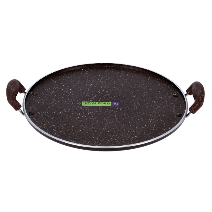 Royalford Multipurpose Round Tawa with Granite Coating - Heat Resistant Handle Non-Stick Surface with 4.5mm Thickness Suitable for Crepe Chapatti Pancakes Roti Dosa Flatbread or Naan Bread