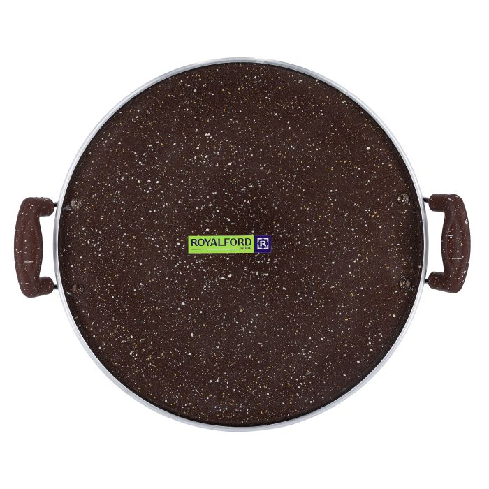 Royalford Multipurpose Round Tawa with Granite Coating - Heat Resistant Handle Non-Stick Surface with 4.5mm Thickness Suitable for Crepe Chapatti Pancakes Roti Dosa Flatbread or Naan Bread