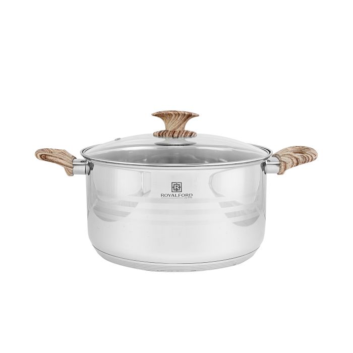Royalford RF8551 30cm Stainless Steel Casserole with Glass Lid - Durable, High-Quality steel Construction | Non-Stick Dish for Gas, Induction & Ceramic Hobs | Tempered Glass Lid