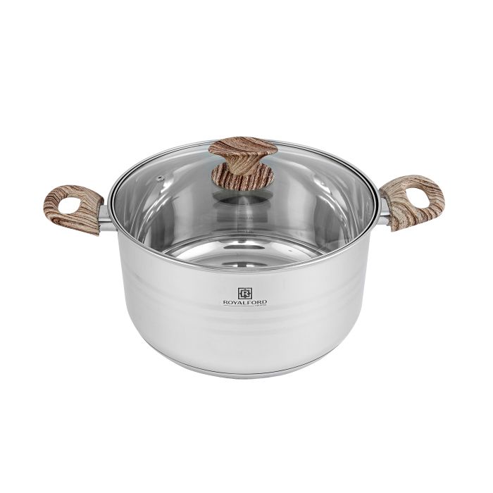 Royalford RF8552 32cm Stainless Steel Casserole with Glass Lid - Durable, High-Quality steel Construction | Non-Stick Dish for Gas, Induction & Ceramic Hobs | Tempered Glass Lid