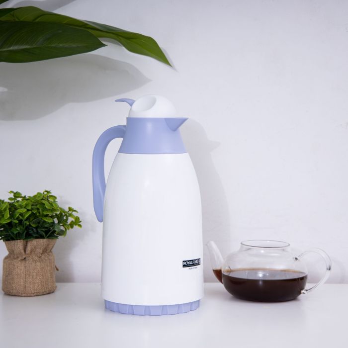 Royalford RF8556BL 1.3L Glass Vacuum Flask-Turkey/Blue - Durable & Portable| Leak-proof & Vacuum Insulation| Ideal for tea, coffee, juices, milkshakes, smoothies