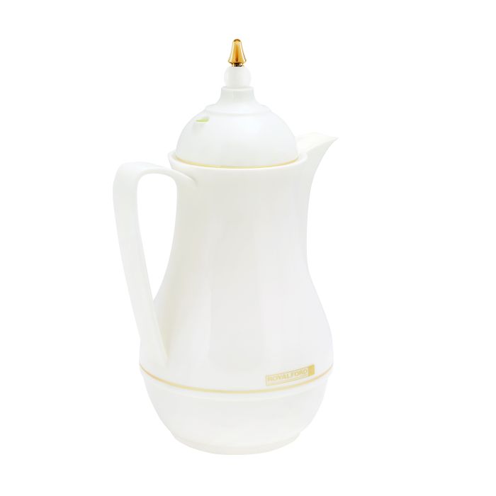 Royalford RF8621 2 Pieces Laila Flask - Coffee / Tea Pot White -Heavy-Duty Plastic Prevent Breakages | Double Glass Inner wall keep the contents Hot/Cold | 1L