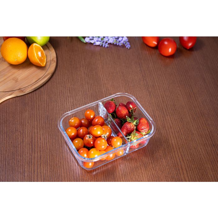 Royalford RF8817 1500 ML Glass Meal Prep Container | Reusable, Airtight Food Storage Box with 2 Compartments | Microwavable, Freezer, Oven & Dishwasher Safe | Use for Storage Food Container Bento Lunch Box