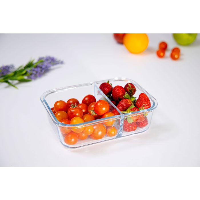 Royalford RF8817 1500 ML Glass Meal Prep Container | Reusable, Airtight Food Storage Box with 2 Compartments | Microwavable, Freezer, Oven & Dishwasher Safe | Use for Storage Food Container Bento Lunch Box