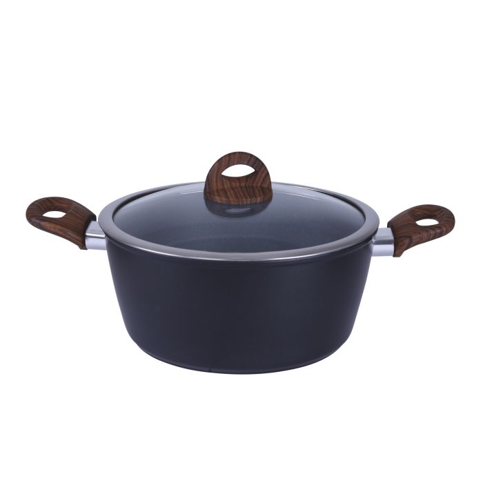 Royalford RF8904 9Pcs Aluminium Casserole Cookware Set with Glass Lids - Induction safe Pots & Pans with Non-Stick Marble Coating - Stock Pots with Tempered Glass Lid & Strong Wooden Handles