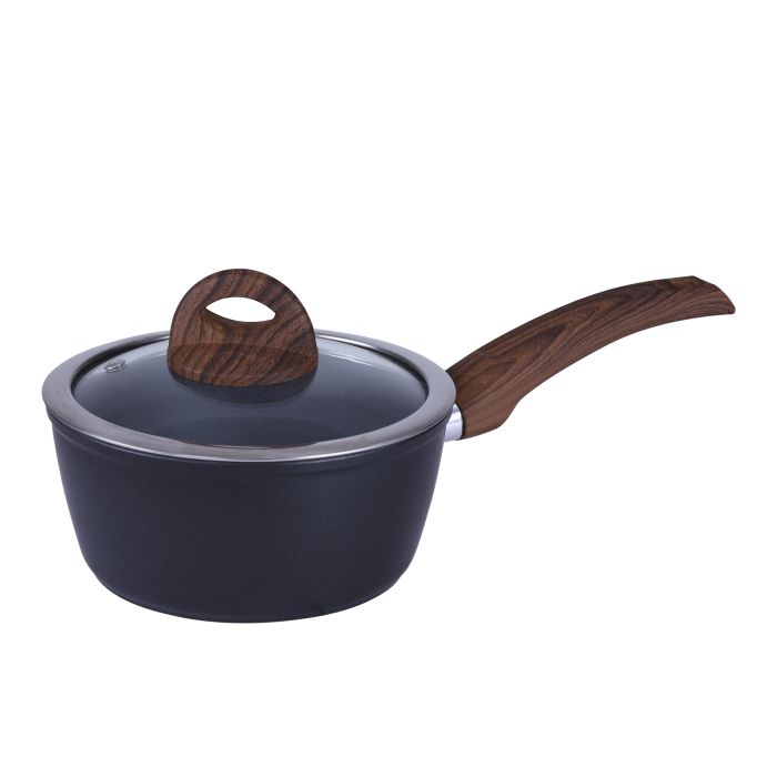 Royalford RF8904 9Pcs Aluminium Casserole Cookware Set with Glass Lids - Induction safe Pots & Pans with Non-Stick Marble Coating - Stock Pots with Tempered Glass Lid & Strong Wooden Handles