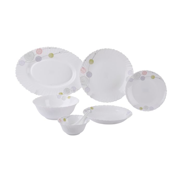 Royalford 34Pcs Opal Ware Dinner Set - Floral Design Plates, Bowls, Spoons | Comfortable Handling | Perfect for family everyday use, & family get- together, restaurant, banquet & More (Red & Green)