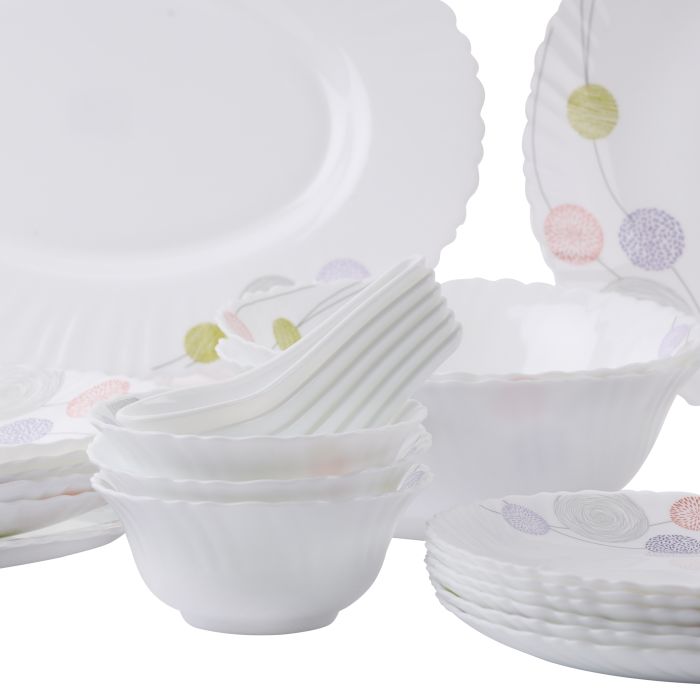 Royalford 34Pcs Opal Ware Dinner Set - Floral Design Plates, Bowls, Spoons | Comfortable Handling | Perfect for family everyday use, & family get- together, restaurant, banquet & More (Red & Green)