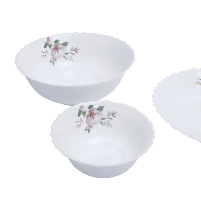Royalford 34Pcs Opal Ware Dinner Set Floral Design Plates, Bowls, Spoons | Comfortable Handling | Perfect For Family Everyday Use, & Family Get Together, Restaurant, Banquet & More (White & Black)