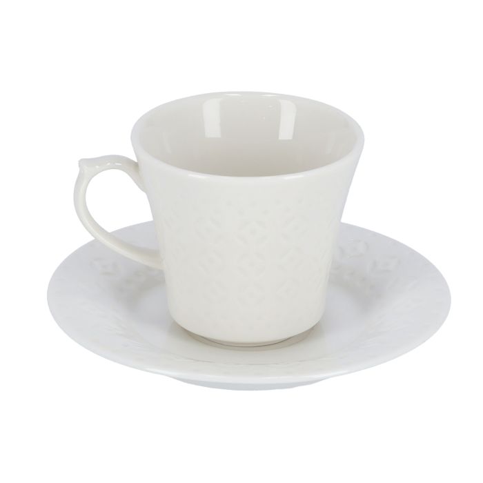 Royalford RF9242 12PCS Porcelain Cup & Saucer Set with Wooden Stand - Ideal for Daily Use - Non-Toxic, Ecologically Tasteless, Smooth Surface, Comfortable Grip and Lightweight