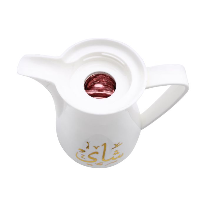 Royalford 1L 2 Pieces Vacuum Flask -Double Wall Large Drink Jug with Comfortable Handles & Lid | Juice Jug Water Pitcher Juice Cold Tea Milk Bottle Pot Container for Restaurants Home (White & Gold)