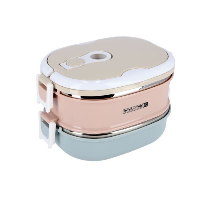 Royalford 1800ML Double Layer Rectangular Lunch Box - Leak-Proof & Airtight Lid Food Storage Container - High-Quality Stainless Steel Inner, Non-Toxic and Design - Portable and Dishwasher, Microwave Safe