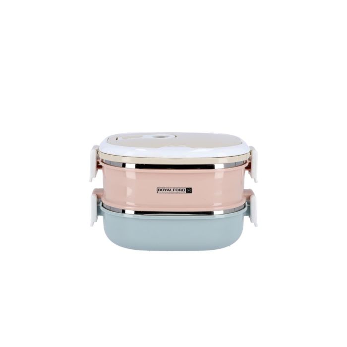 Royalford 1800ML Double Layer Rectangular Lunch Box - Leak-Proof & Airtight Lid Food Storage Container - High-Quality Stainless Steel Inner, Non-Toxic and Design - Portable and Dishwasher, Microwave Safe