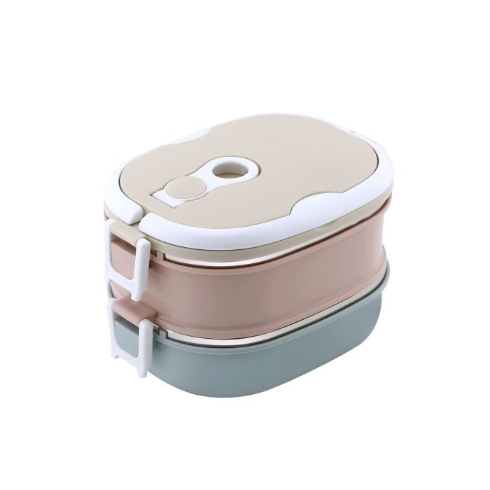 Royalford 1800ML Double Layer Rectangular Lunch Box - Leak-Proof & Airtight Lid Food Storage Container - High-Quality Stainless Steel Inner, Non-Toxic and Design - Portable and Dishwasher, Microwave Safe