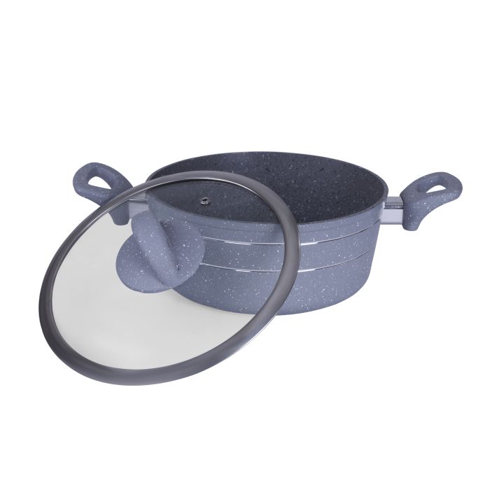 Royalford RF9468 24cm Die-Cast Aluminium Casserole with Glass Lid - Durable Marble Coating, High-Quality Aluminium Construction | Non-Stick Dish for Gas, Induction & Ceramic Hobs