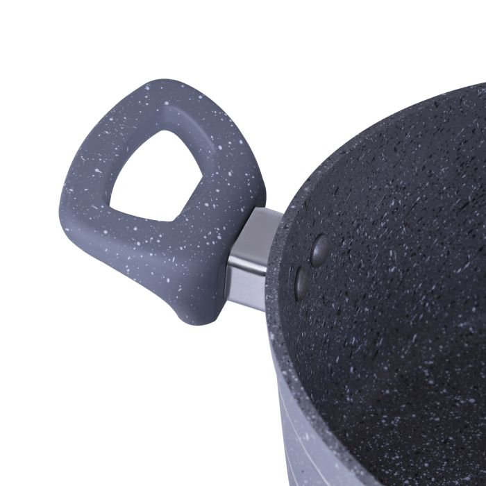 Royalford RF9468 24cm Die-Cast Aluminium Casserole with Glass Lid - Durable Marble Coating, High-Quality Aluminium Construction | Non-Stick Dish for Gas, Induction & Ceramic Hobs