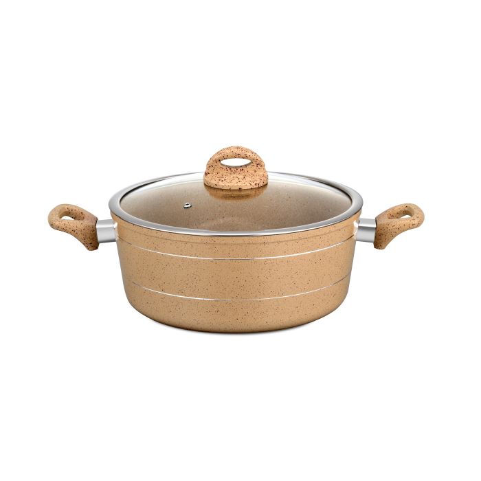 Royalford RF9469 26cm Die-Cast Aluminium Casserole with Glass Lid - Durable Marble Coating, High-Quality Aluminium Construction | Non-Stick Dish for Gas, Induction & Ceramic Hobs