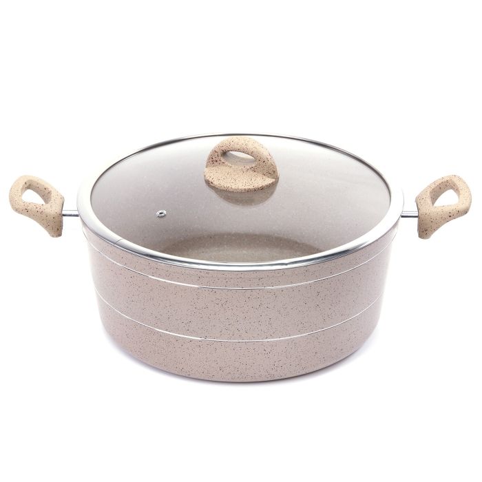 Royalford RF9472 Smart Casserole with Glass Lid - Durable Marble Coating, High-Quality Forged Aluminium Construction, Non-Stick Dish for Gas, Induction & Ceramic Hobs - 3.8MM Induction Bottom - (32x14) cm