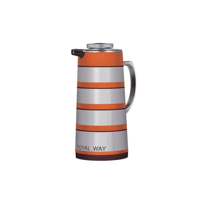 Royalford RF9590 1.9L Double Wall Golden Figured Vacuum Flask - Portable Heat Insulated Thermos Hot/Cold Long Hours Retention | Push Button | Coffee, Hot Water, Tea, Beverage | Ideal for Commercial & Outings