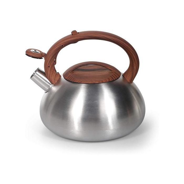 Royalford RF9669 3L Whistling Kettle - Portable Design Whistling Tea Kettle with Heat Wooden Finish Lid & Handle | Ergonomic Pouring Spout | Compatible with Gas, Induction, Hot Plate, Halogen, & Ceramic Tops