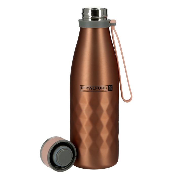 Royalford RF9671 700ml Stainless Steel Sports Water Bottle - Reusable Water Bottle Wide Mouth with Hanging Clip | Sports Bottle | Perfect while Travelling, Camping, Trekking & More | 1 Year Warranty (Rose Gold)