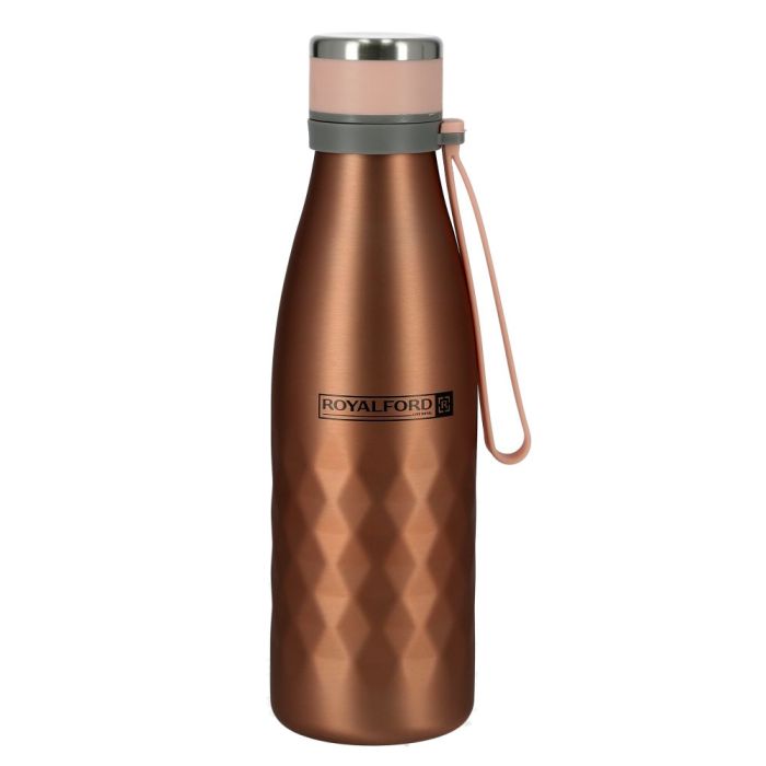 Royalford RF9671 700ml Stainless Steel Sports Water Bottle - Reusable Water Bottle Wide Mouth with Hanging Clip | Sports Bottle | Perfect while Travelling, Camping, Trekking & More | 1 Year Warranty (Rose Gold)