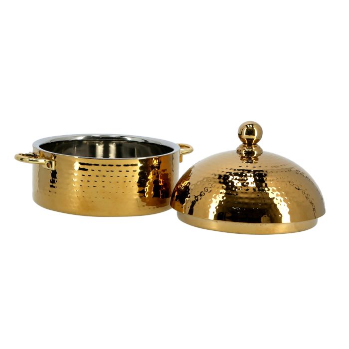 Royalford RF9722 4L Stainless Steel Monarch Dome Hot Pot | Insulated Serving Dish with Lid | Comfortable Handle | Ideal Catering, Storage Saver for Everyday Use | Keeps Food Warm or Cold (Gold)