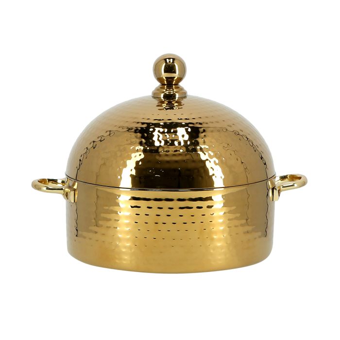 Royalford RF9722 4L Stainless Steel Monarch Dome Hot Pot | Insulated Serving Dish with Lid | Comfortable Handle | Ideal Catering, Storage Saver for Everyday Use | Keeps Food Warm or Cold (Gold)