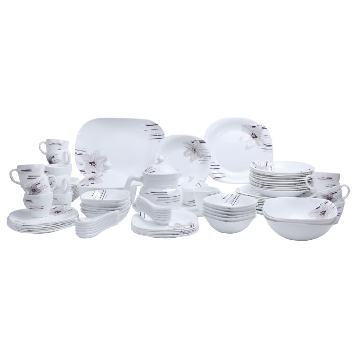 Royalford RF9758 71Pcs Opal Ware Dinner Set - Floral Design Plates, Bowls, Spoons & Salt & Pepper Set | Comfortable Handling | Ideal for Everyday Use, Family Get- Together, Restaurant, Banquet (Multi Colour)