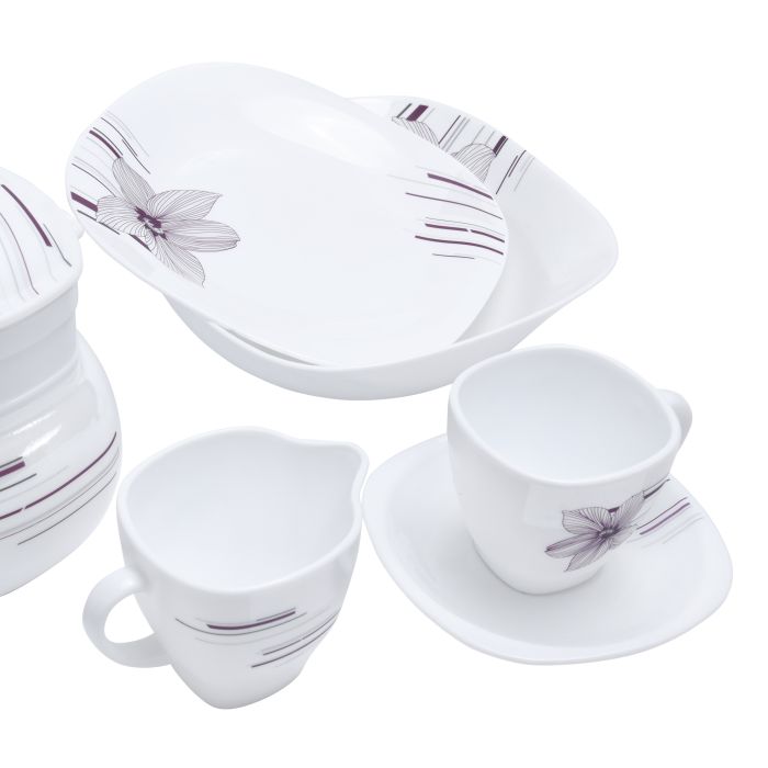 Royalford RF9758 71Pcs Opal Ware Dinner Set - Floral Design Plates, Bowls, Spoons & Salt & Pepper Set | Comfortable Handling | Ideal for Everyday Use, Family Get- Together, Restaurant, Banquet (Multi Colour)