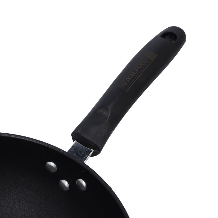 Royalford RF9768 32Cm Carbon Steel Wokpan - Long Handle Non-Stick Wokpan - Frying Pan, Black-Coated Saucepan Cookware | Ideal for Perfect For Frying, Steaming, Roasting, Making Soup & More