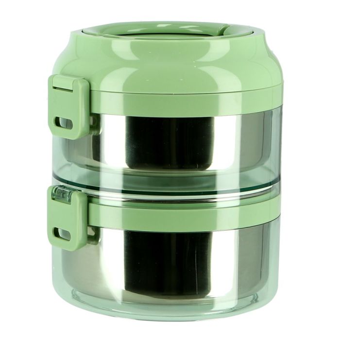 Royalford RF9795 1.6L 2 Layer Lunch Box - Portable Stainless Steel Inner case BPA Free with Detachable Outer Case Stackable Box Container | Foldable Handle | Leak Proof | Ideal for Men, Women & Children